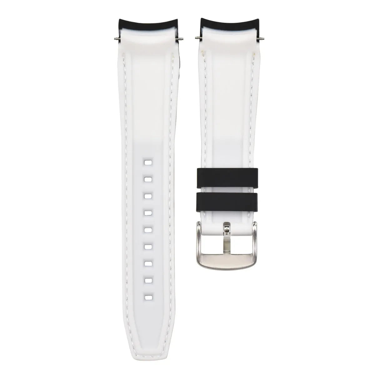 22MM CURVED RUBBER STRAP PERFORATED FOR CITIZEN ECO DRIVE WATCH BLACK WHITE STIT