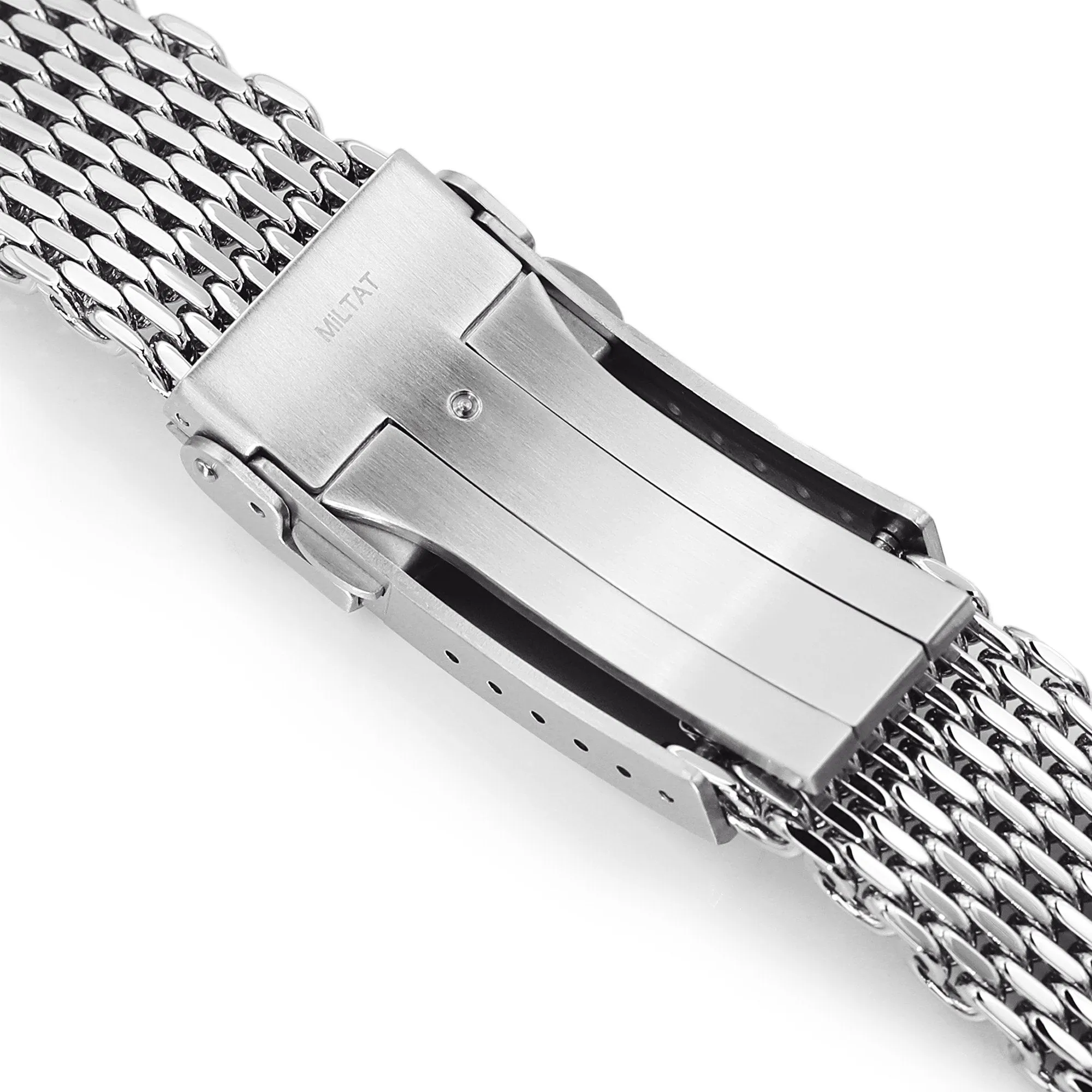 22mm Tapered "SHARK" Mesh Band Stainless Steel Watch Bracelet, V-Clasp, Polished