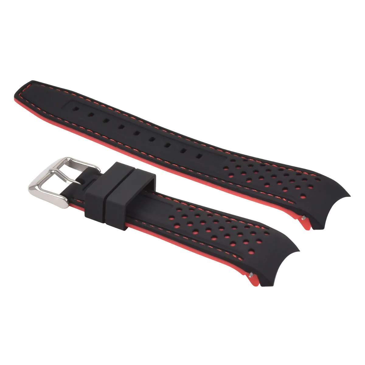 23MM CURVED RUBBER STRAP PERFORATED FOR CITIZEN ECO DRIVE WATCH BLACK RED STITCH