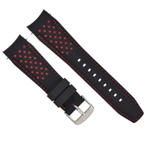 23MM CURVED RUBBER STRAP PERFORATED FOR CITIZEN ECO DRIVE WATCH BLACK RED STITCH