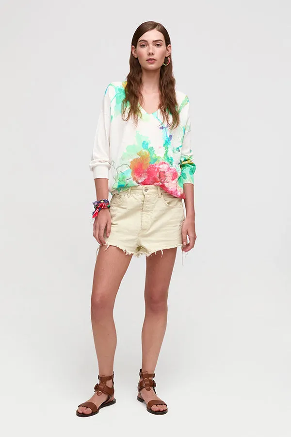 Aldo Martins, Sustainable Cotton, Bray V-Neck Sweater in Pistachio Floral