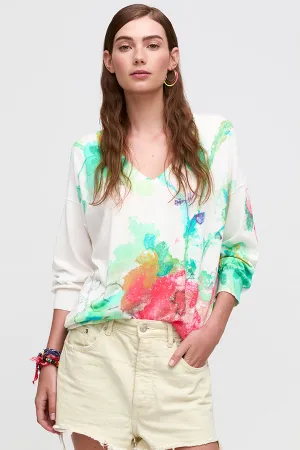 Aldo Martins, Sustainable Cotton, Bray V-Neck Sweater in Pistachio Floral