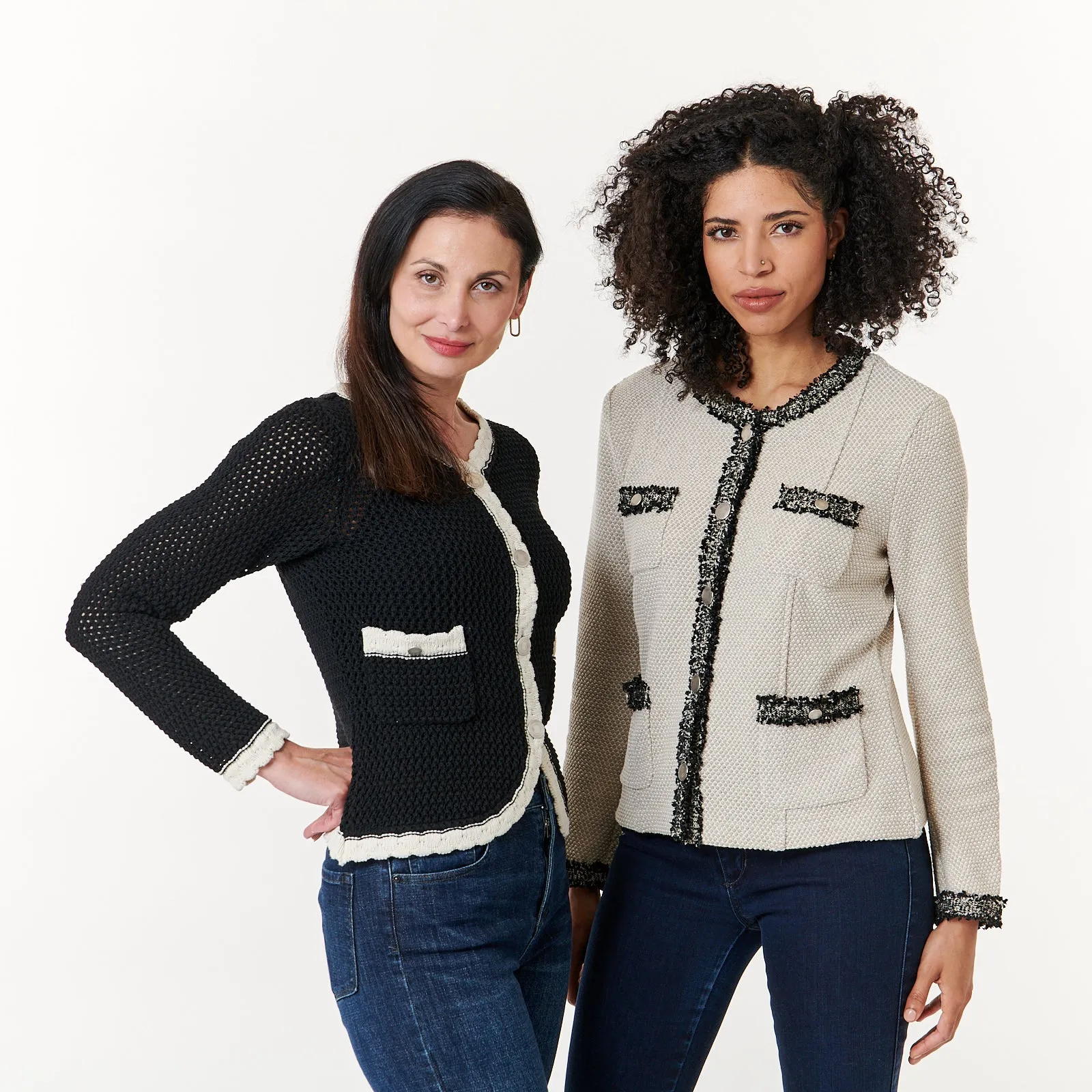 Aldo Martins, Sustainable Knit,  Cotton Ani crochet jacket in Black with ivory trim
