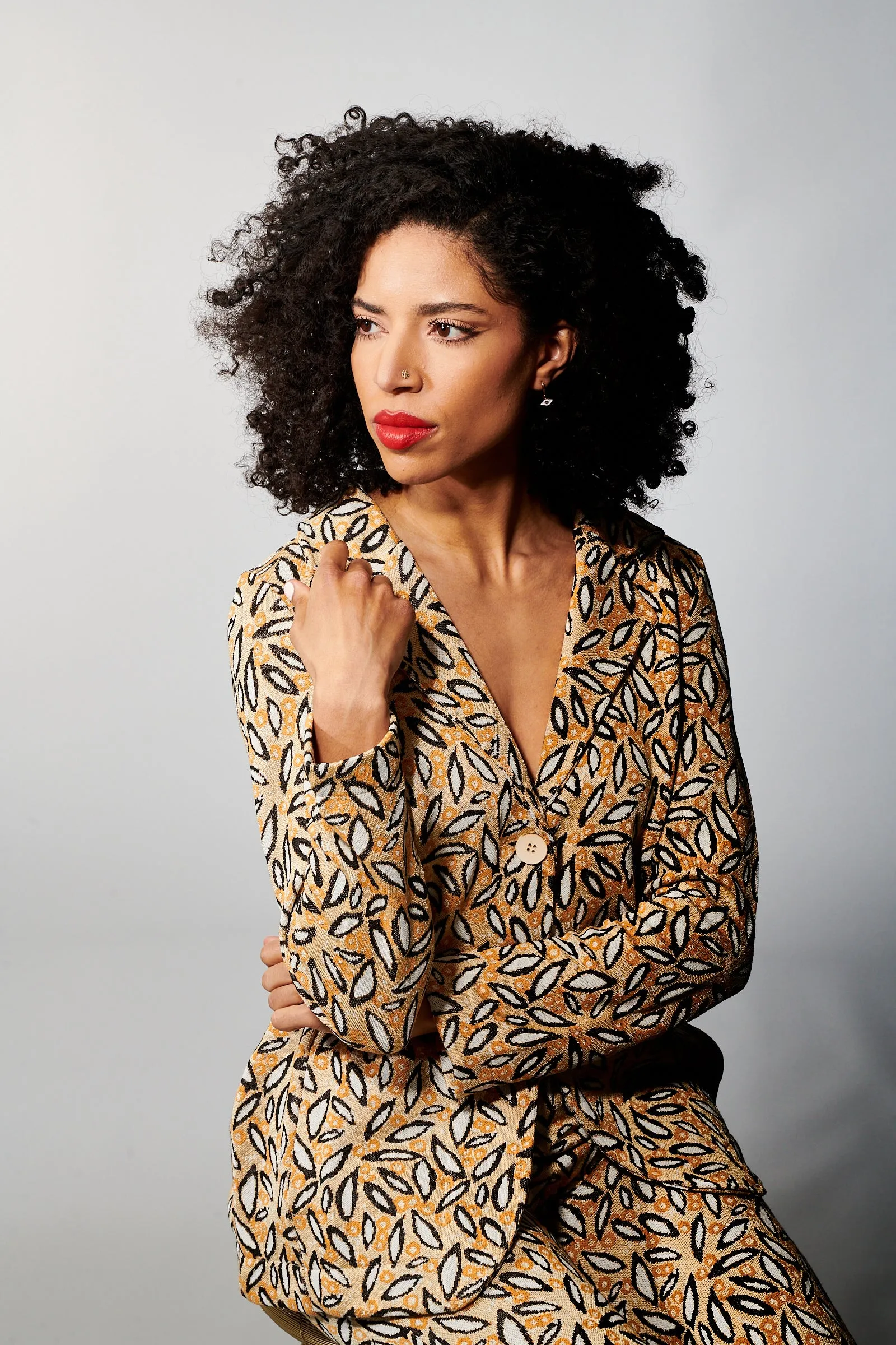 Aldo Martins, Sustainable Knit , Kabul Blazer in Whimsical Leaf Print
