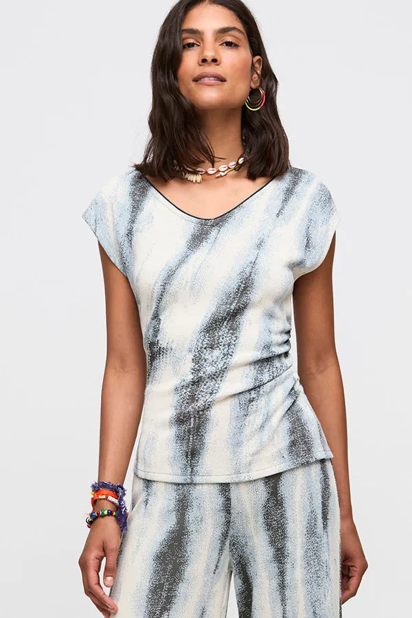 Aldo Martins, Sustainable Knit, Nemo V-Neck Blouse in watercolor blue