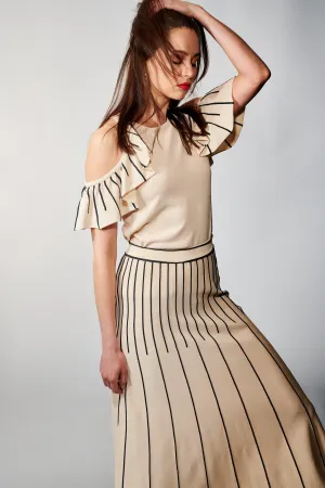 Aldo Martins, Sustainable Knit , Orus Ruffled Cold Shoulder Top in Eggshell