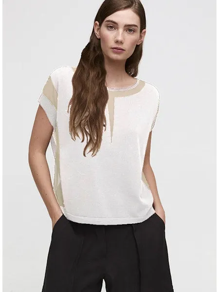 Aldo Martins, Sustainable Knit, Sumba Short Sleeve Sweater with Sheer Inserts in ivory