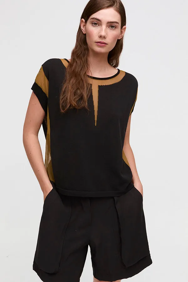Aldo Martins, Sustainable Knit, Sumba Short Sleeve Sweater with Sheer Inserts in ivory