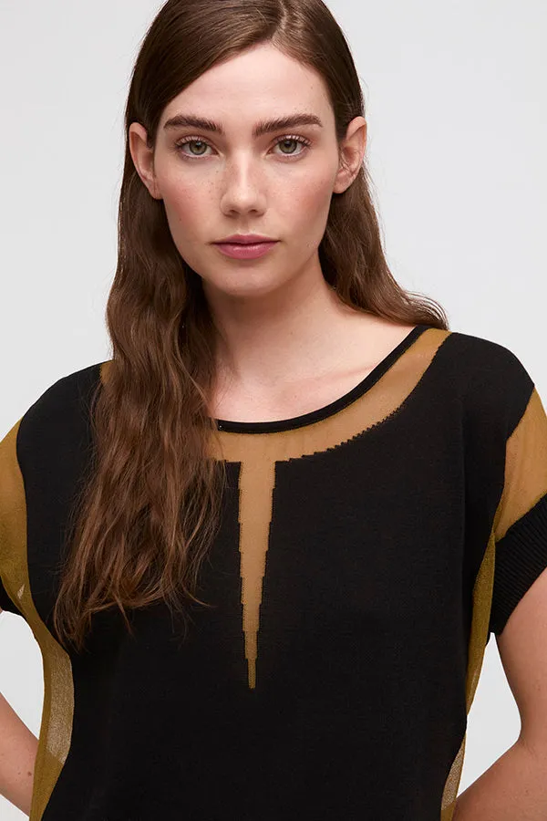 Aldo Martins, Sustainable Knit, Sumba Short Sleeve Sweater with Sheer Inserts in ivory