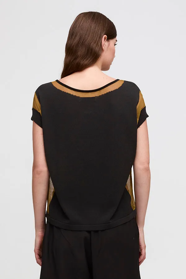 Aldo Martins, Sustainable Knit, Sumba Short Sleeve Sweater with Sheer Inserts in ivory