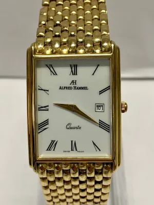 ALFRED HAMMEL Solid Yellow Gold w/ Date Feature Unisex Watch - $20K APR w/ COA!!