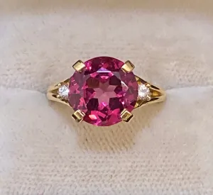 Amazing Designer Solid Yellow Gold Pink Sapphire & Diamond Ring - $6K Appraisal Value w/CoA}
