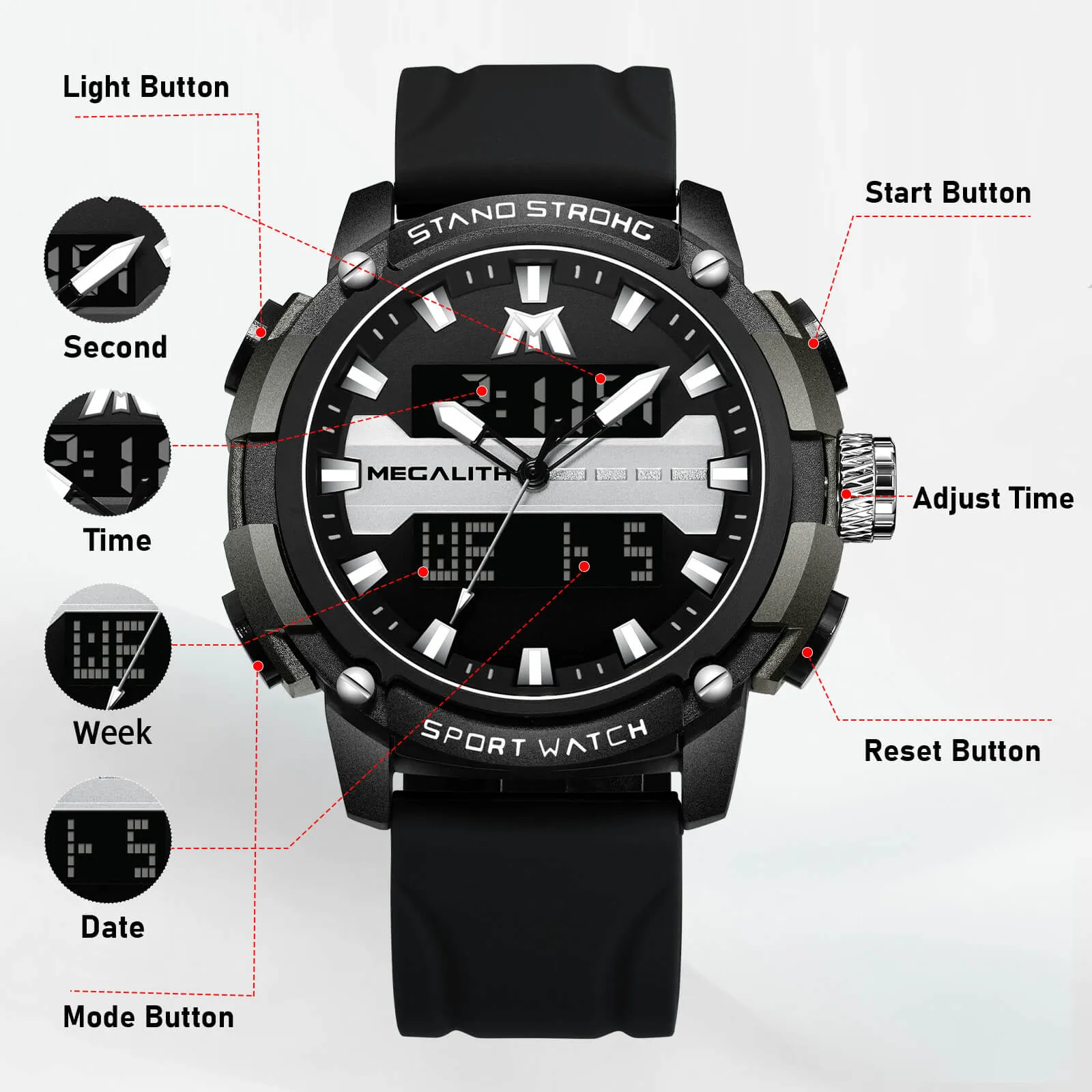 Analog Digital Watch | Rubber Band | 8267M