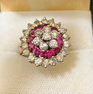 Antique Design 18K Yellow Gold with Diamond and Ruby Cocktail Ring - $40K Appraisal Value w/CoA}