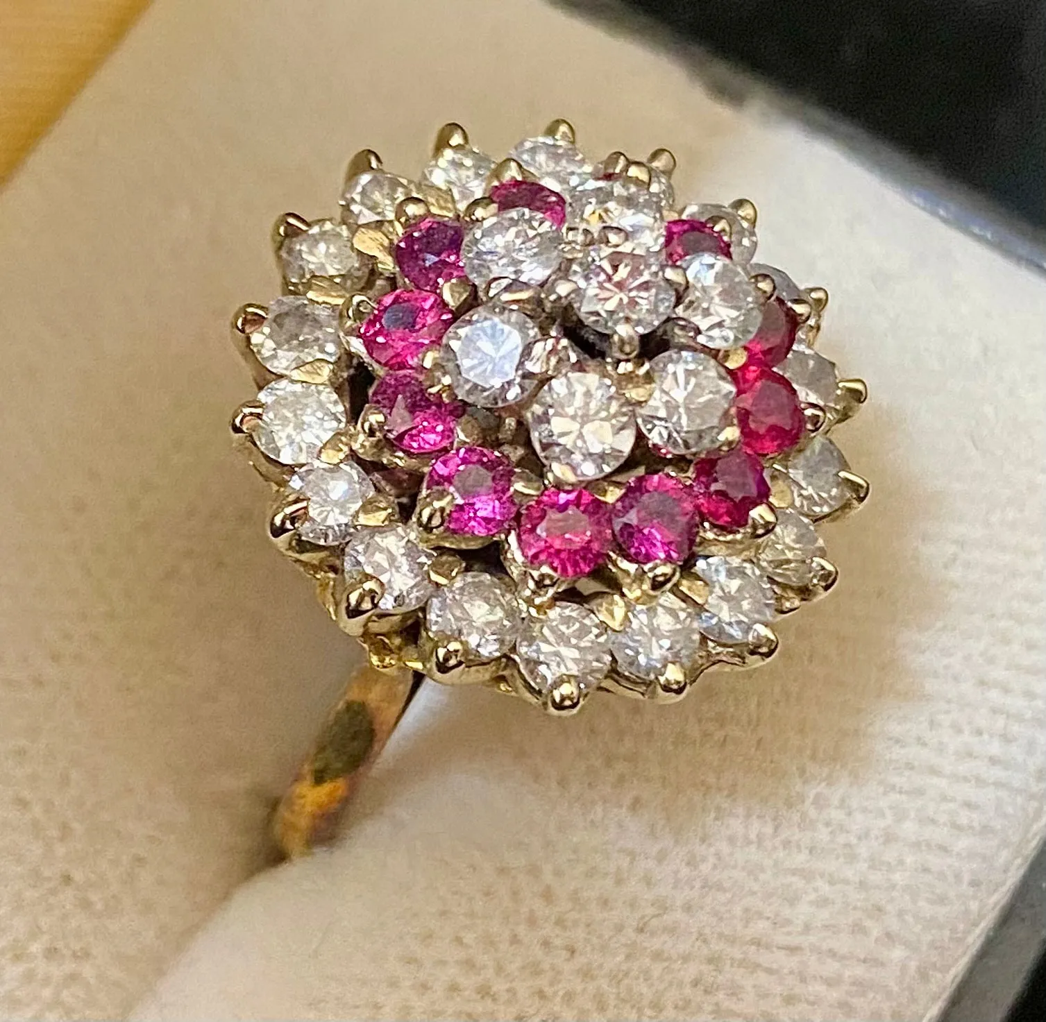 Antique Design 18K Yellow Gold with Diamond and Ruby Cocktail Ring - $40K Appraisal Value w/CoA}