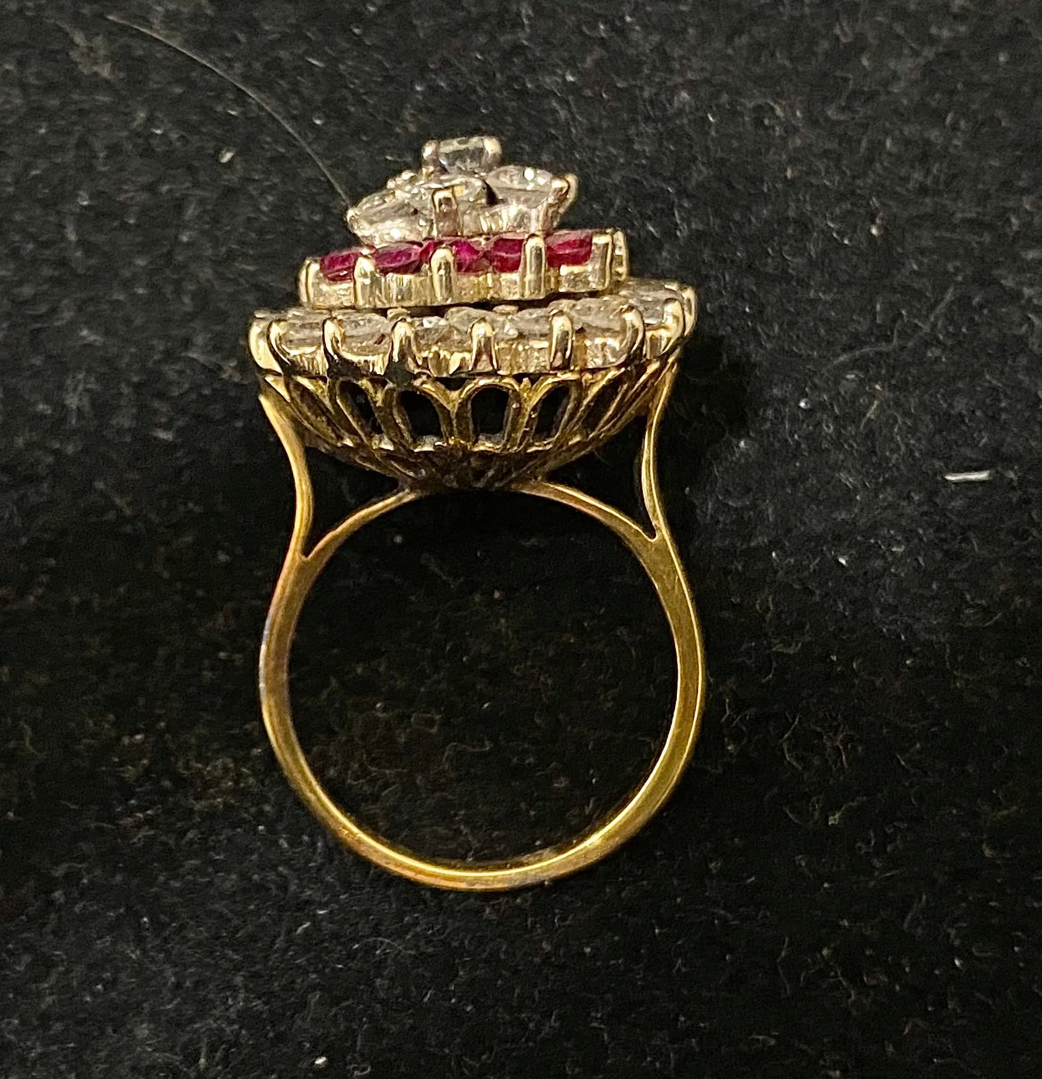 Antique Design 18K Yellow Gold with Diamond and Ruby Cocktail Ring - $40K Appraisal Value w/CoA}