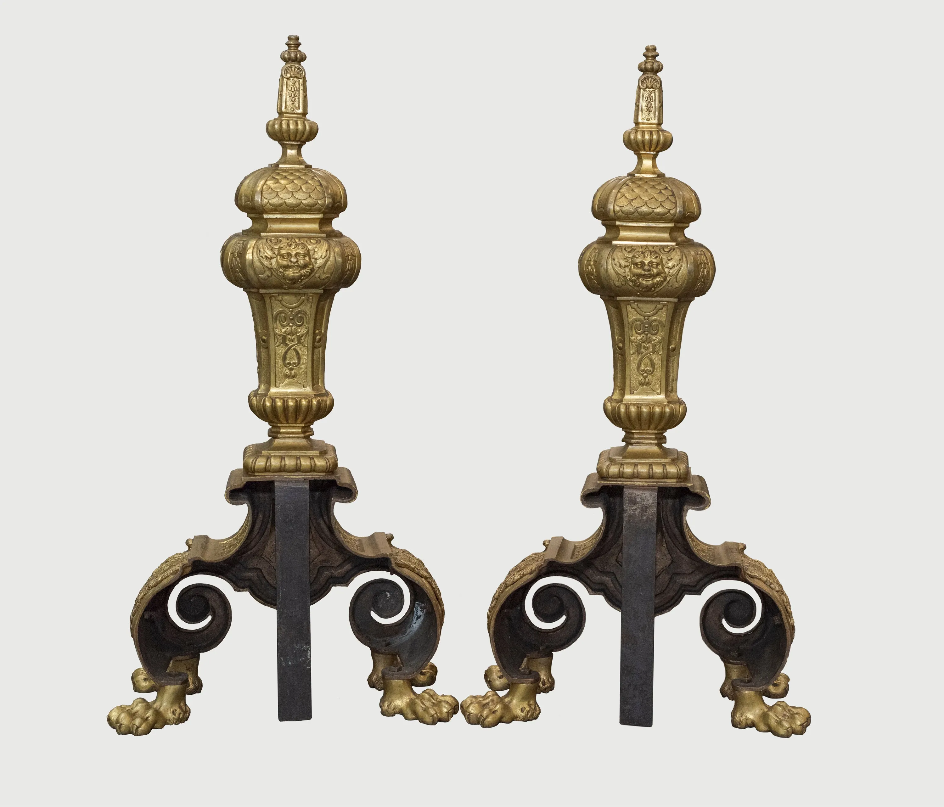 Antique Early 19th Century Plated Bronze English Baroque Andirons -w/CoA- & $20K APR Value! 