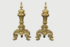Antique Early 19th Century Plated Bronze English Baroque Andirons -w/CoA- & $20K APR Value! 