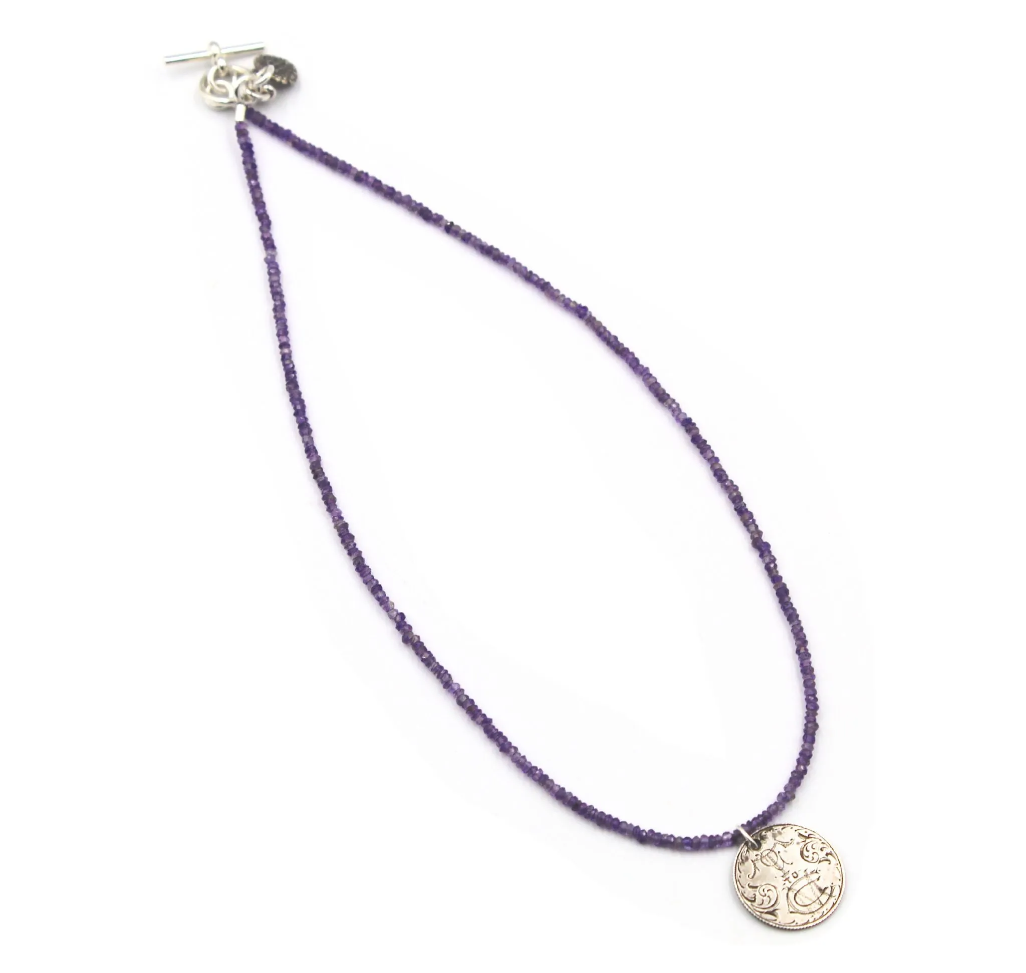Antique Love Token on a Faceted Amethyst Necklace