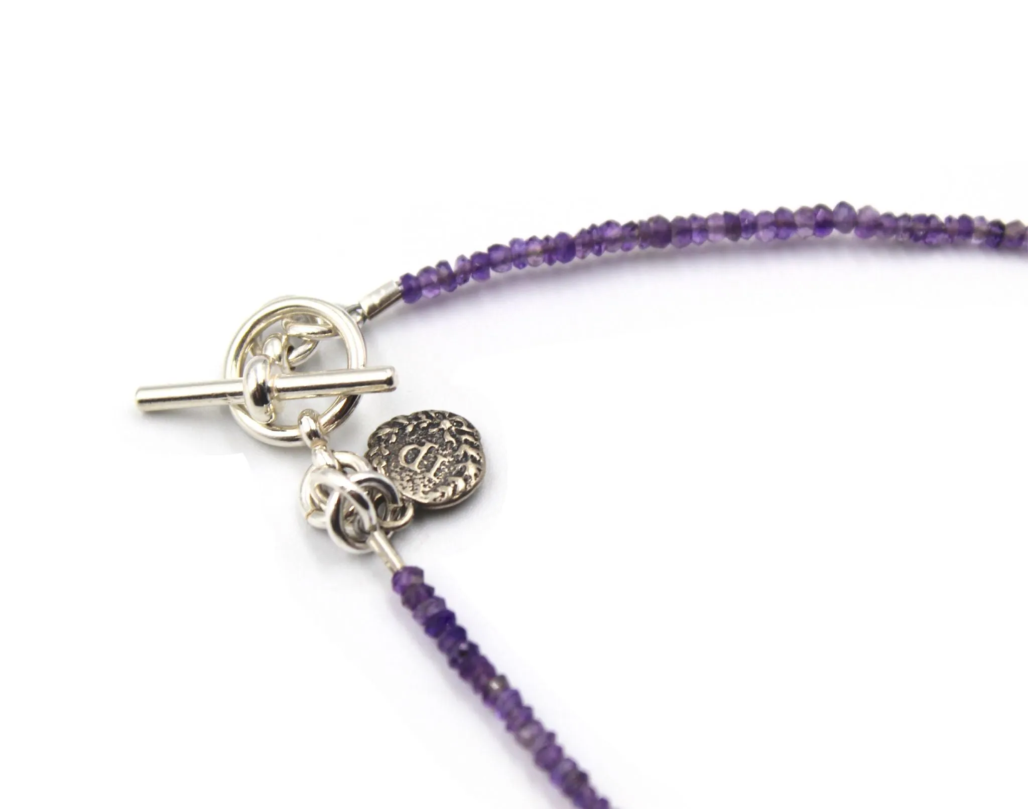 Antique Love Token on a Faceted Amethyst Necklace