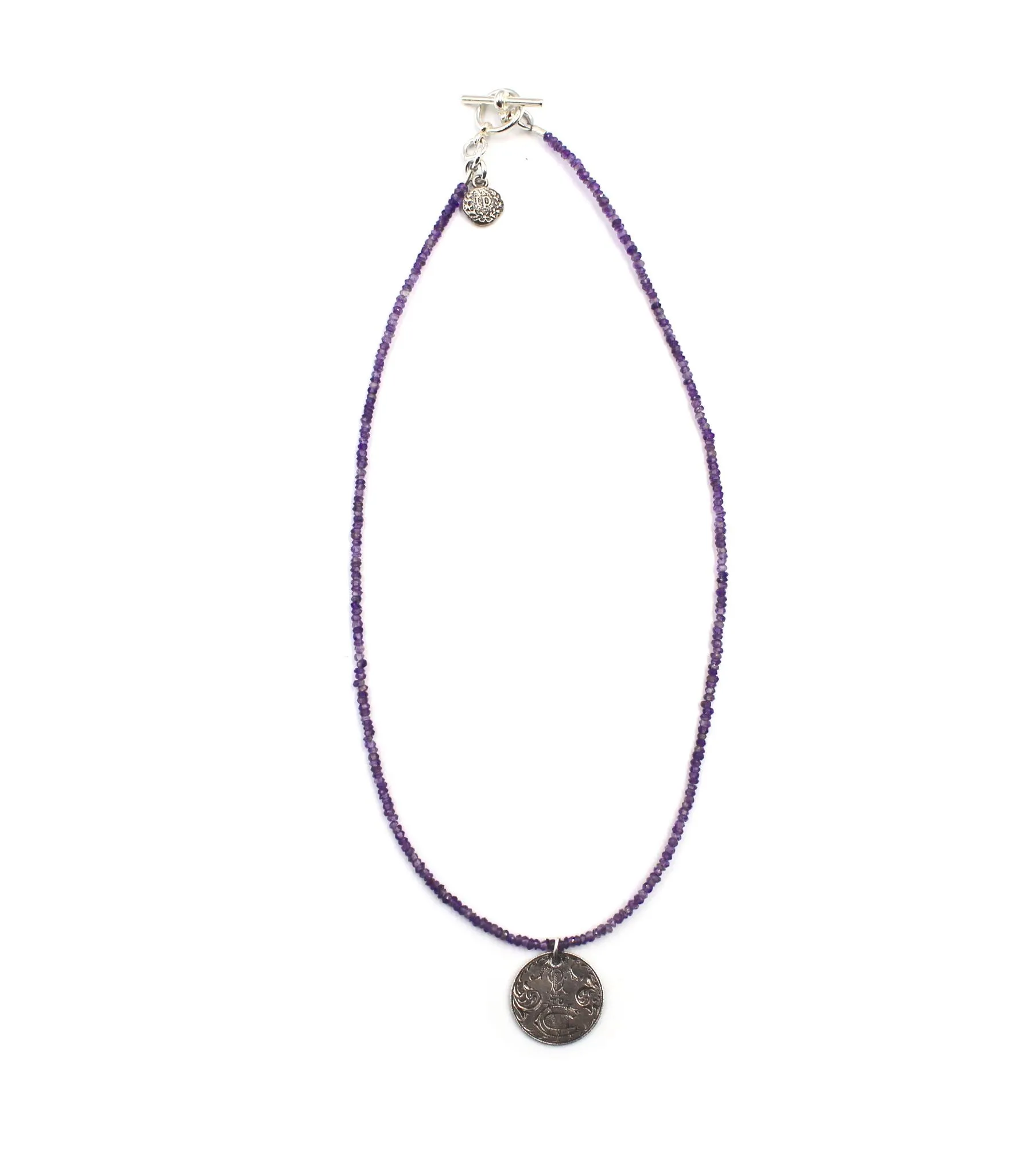 Antique Love Token on a Faceted Amethyst Necklace