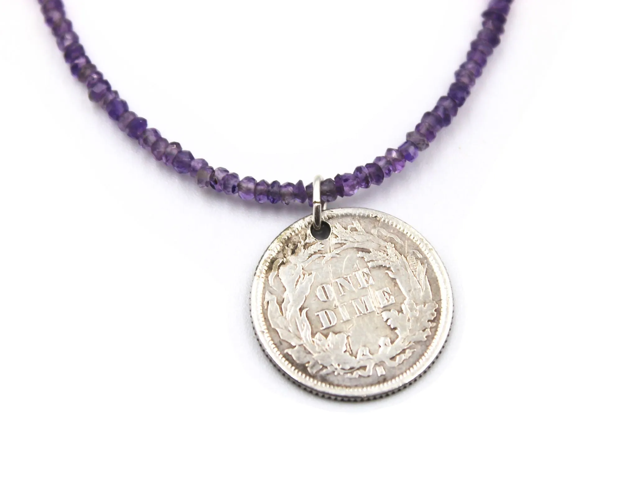 Antique Love Token on a Faceted Amethyst Necklace
