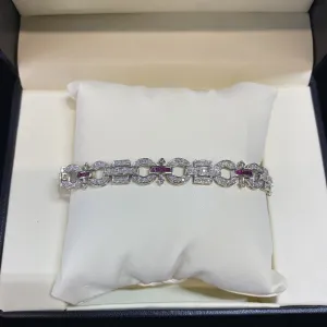 Antique Solid White Gold Bracelet with 162 Diamonds & 24 Rubies - $15K APR W/ COA!