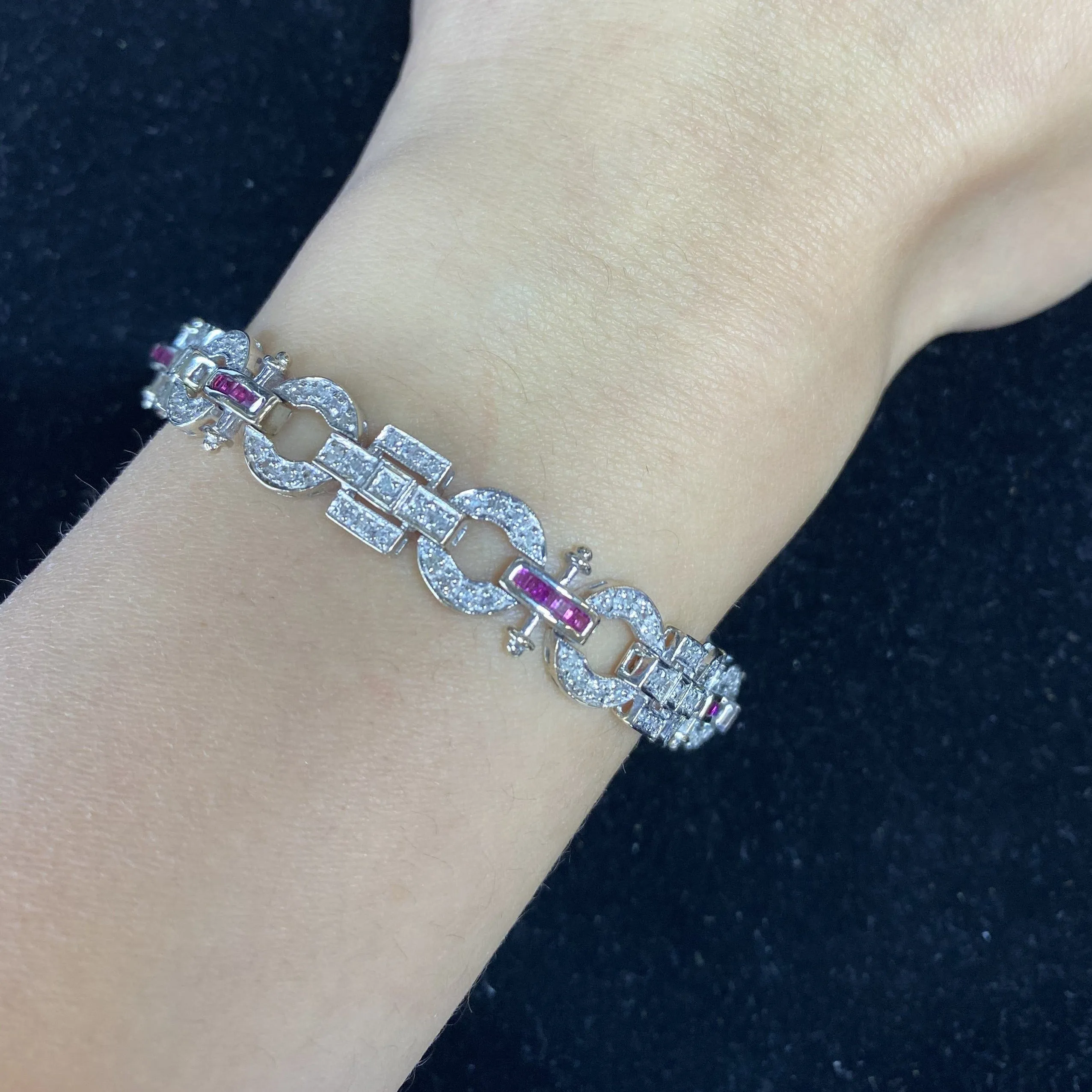 Antique Solid White Gold Bracelet with 162 Diamonds & 24 Rubies - $15K APR W/ COA!