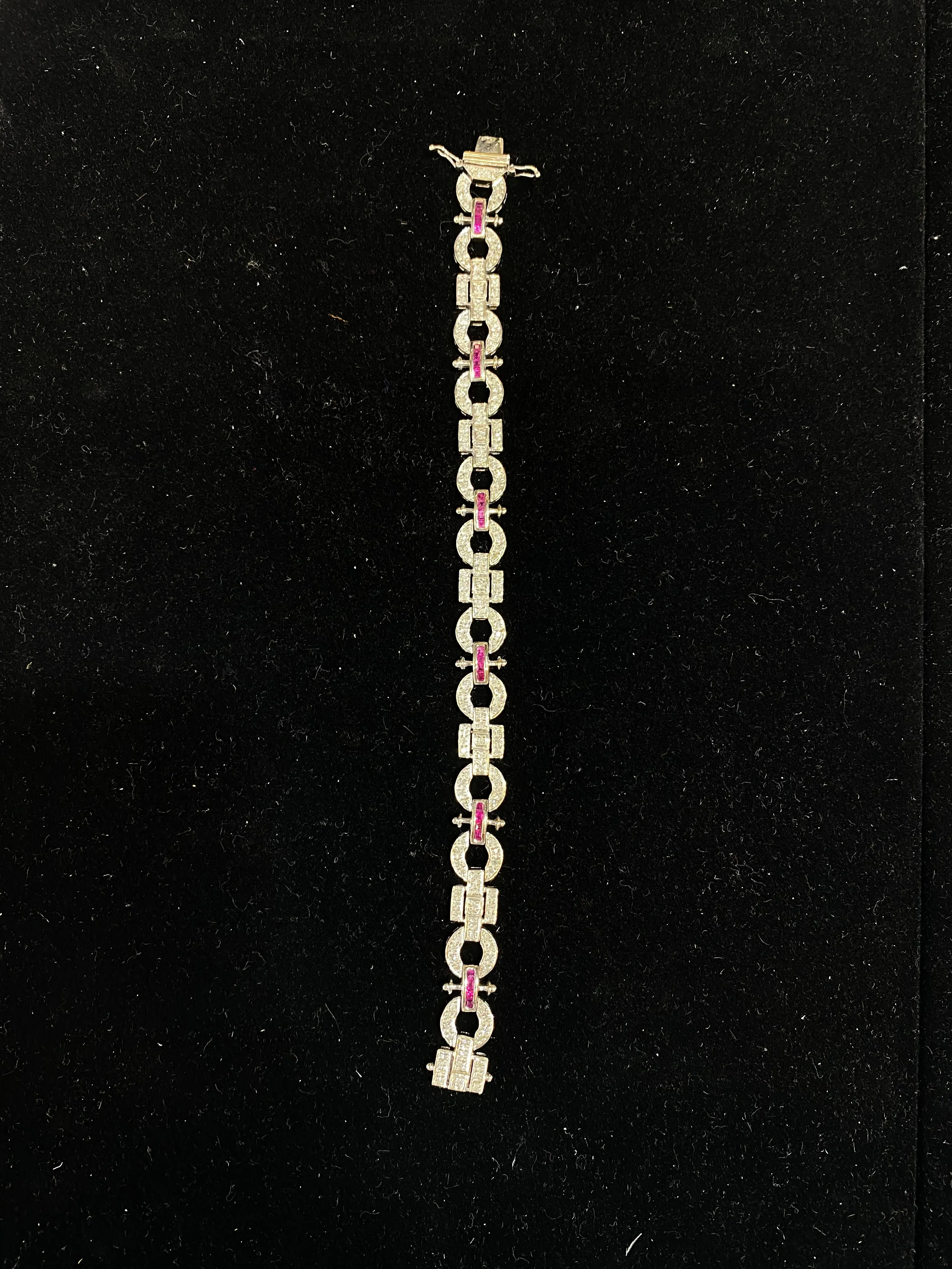 Antique Solid White Gold Bracelet with 162 Diamonds & 24 Rubies - $15K APR W/ COA!