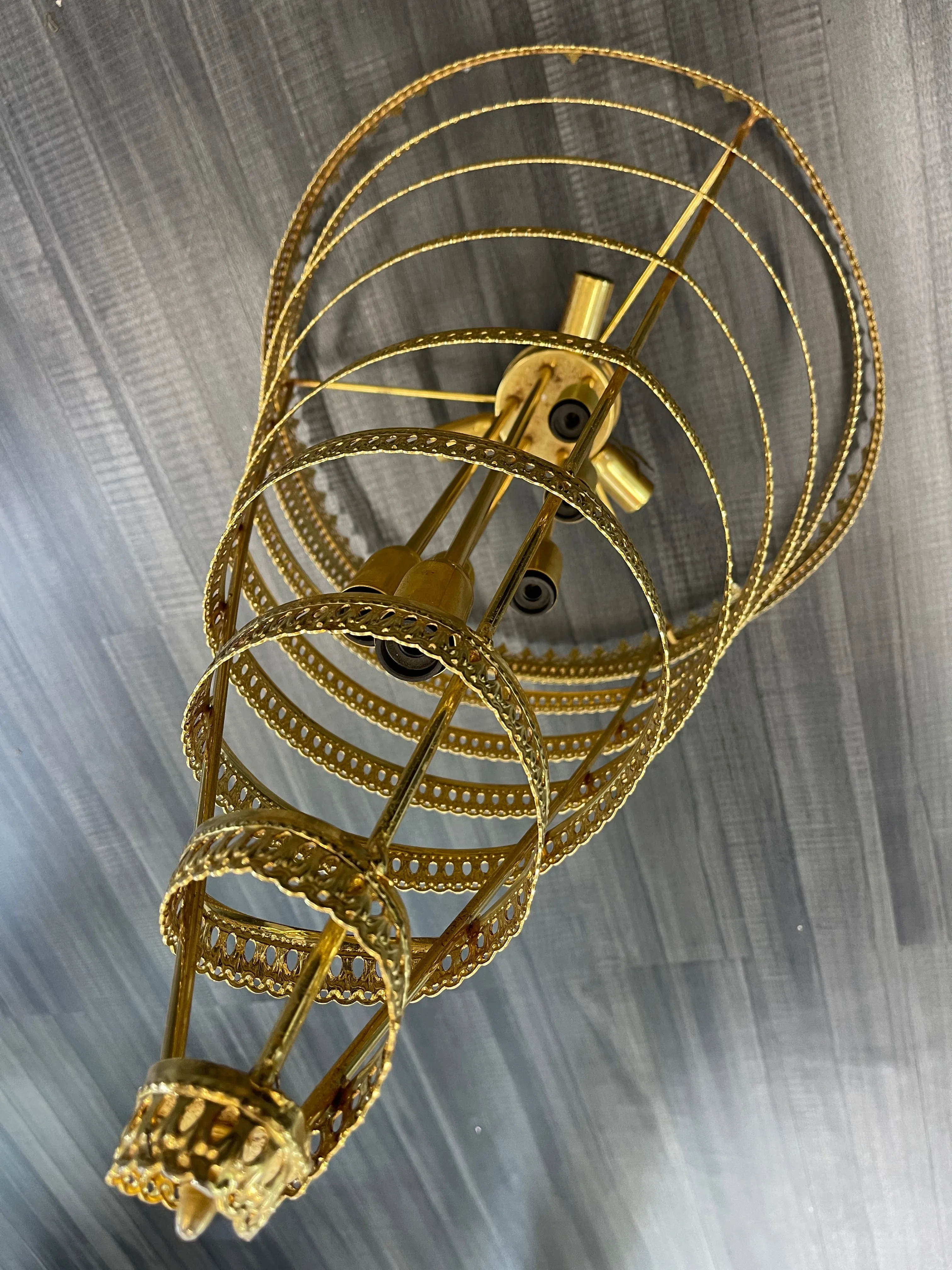 ANTIQUE STYLE 60s Cone-Shaped Chandelier Gold Apr Value $2K Blowout Sale w/ CoA!