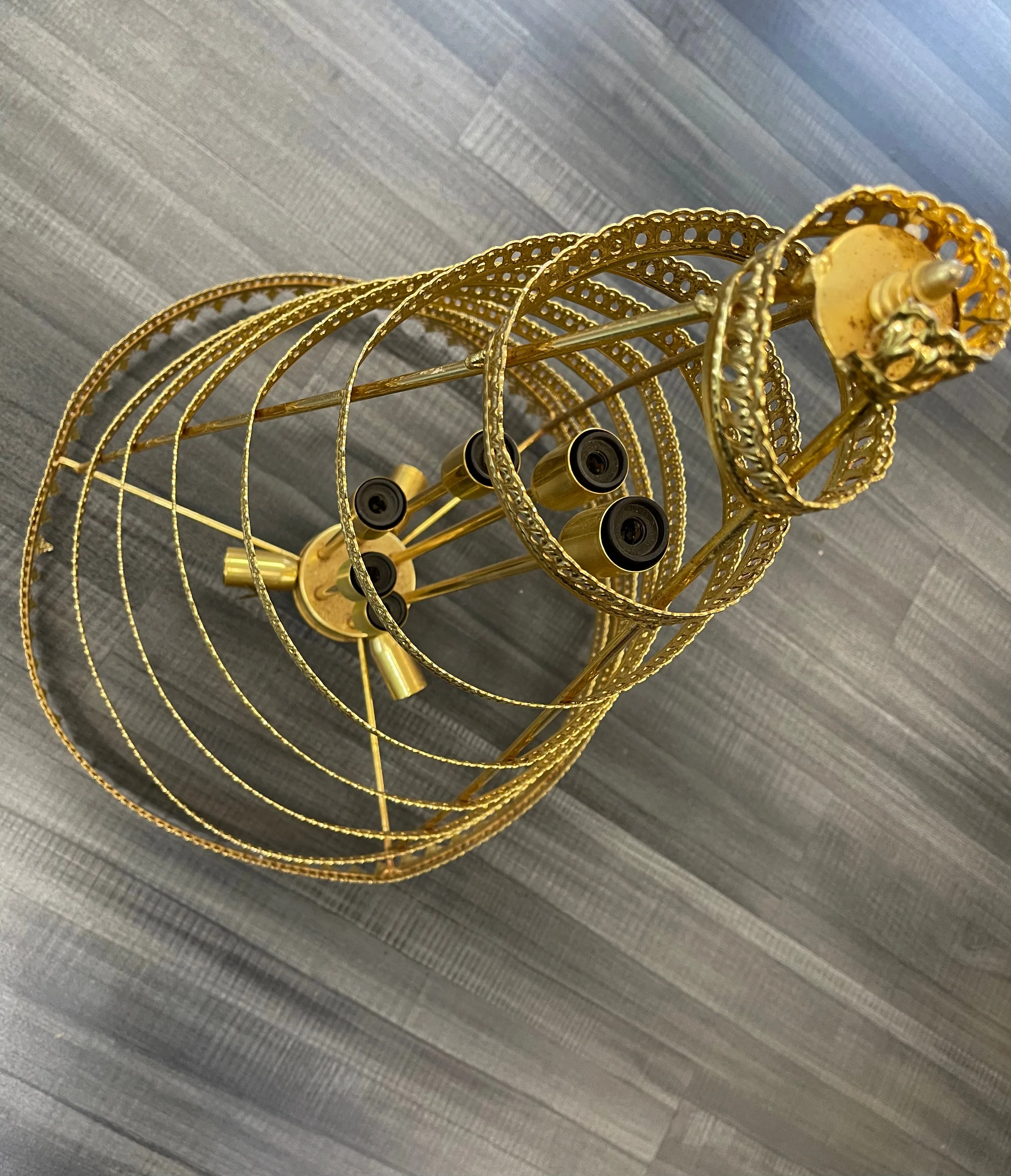 ANTIQUE STYLE 60s Cone-Shaped Chandelier Gold Apr Value $2K Blowout Sale w/ CoA!