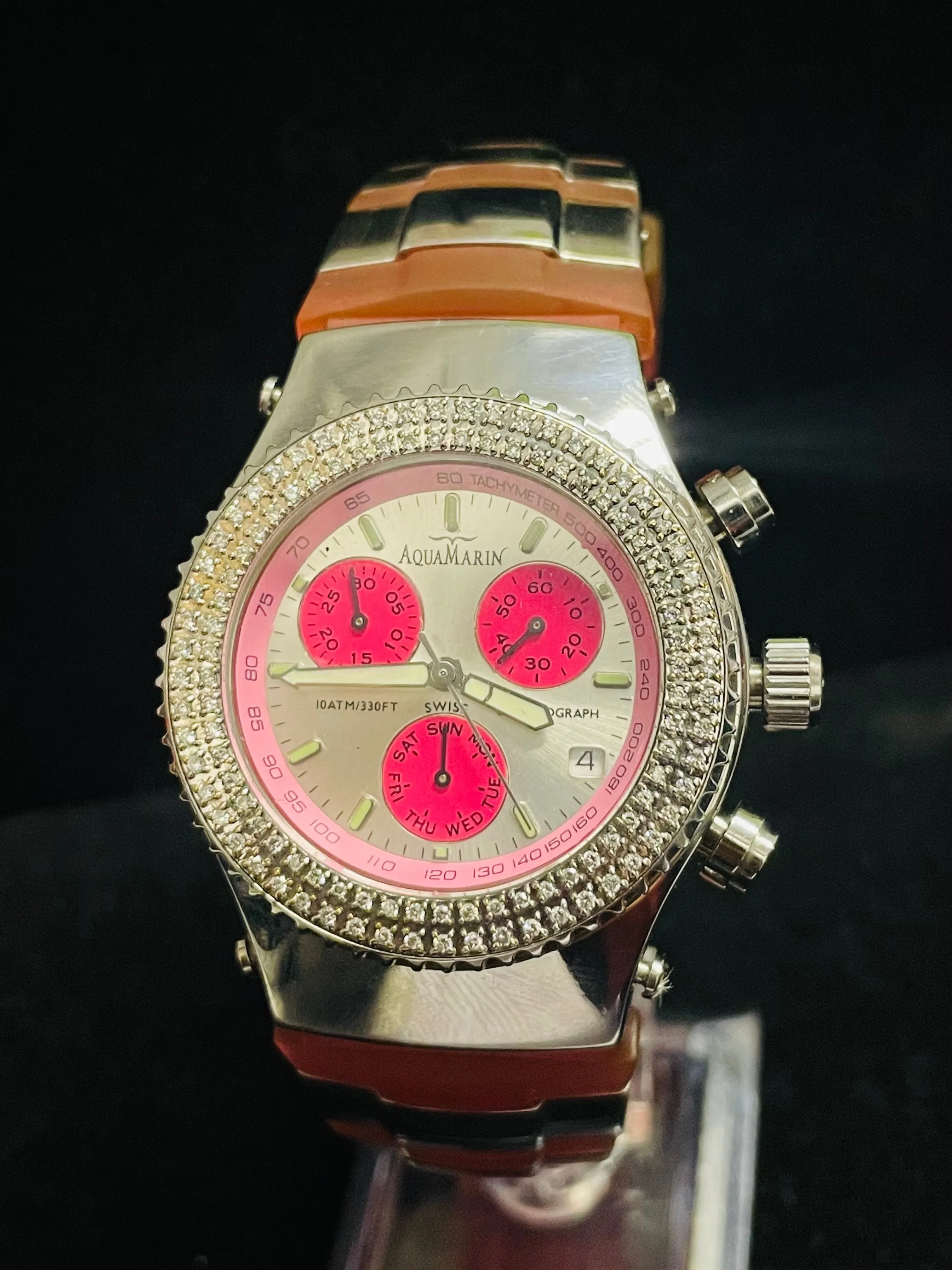 AQUAMARIN CHRONOGRAPH 112 DIAMONDS MEN'S STAINLESS STEEL WATCH- $6K APR w/ COA!