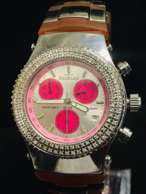 AQUAMARIN CHRONOGRAPH 112 DIAMONDS MEN'S STAINLESS STEEL WATCH- $6K APR w/ COA!