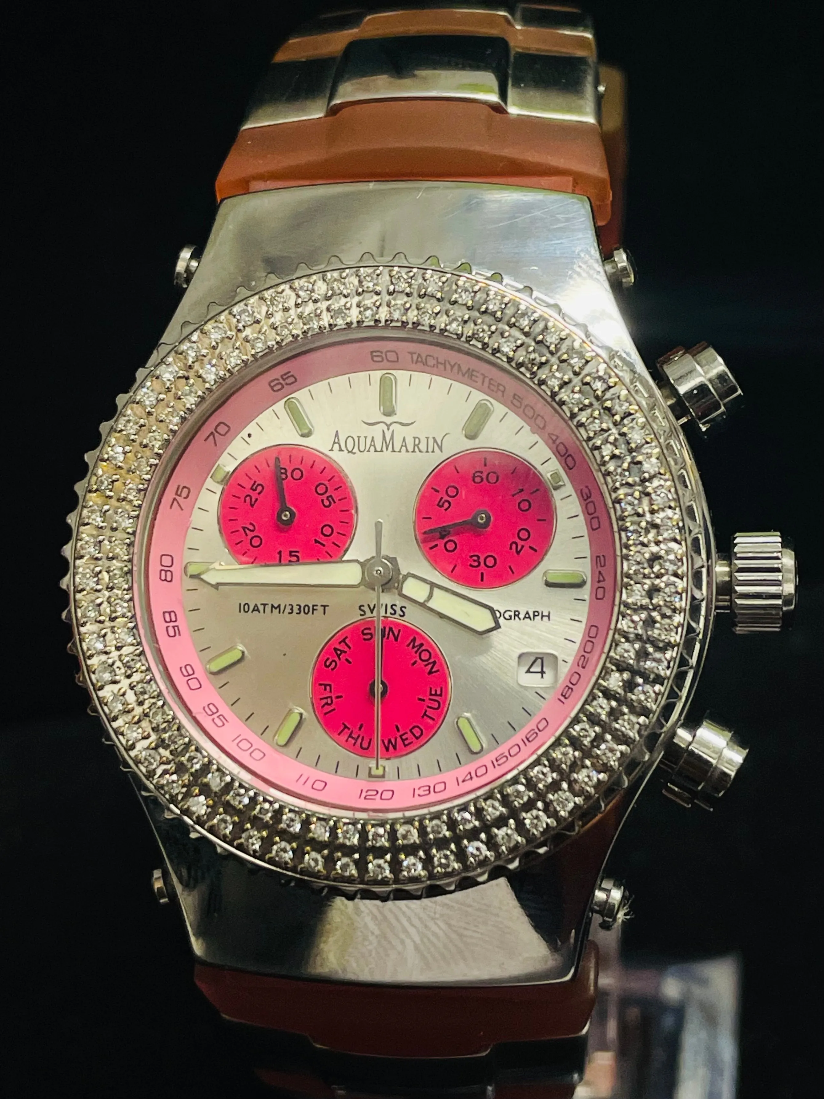 AQUAMARIN CHRONOGRAPH 112 DIAMONDS MEN'S STAINLESS STEEL WATCH- $6K APR w/ COA!