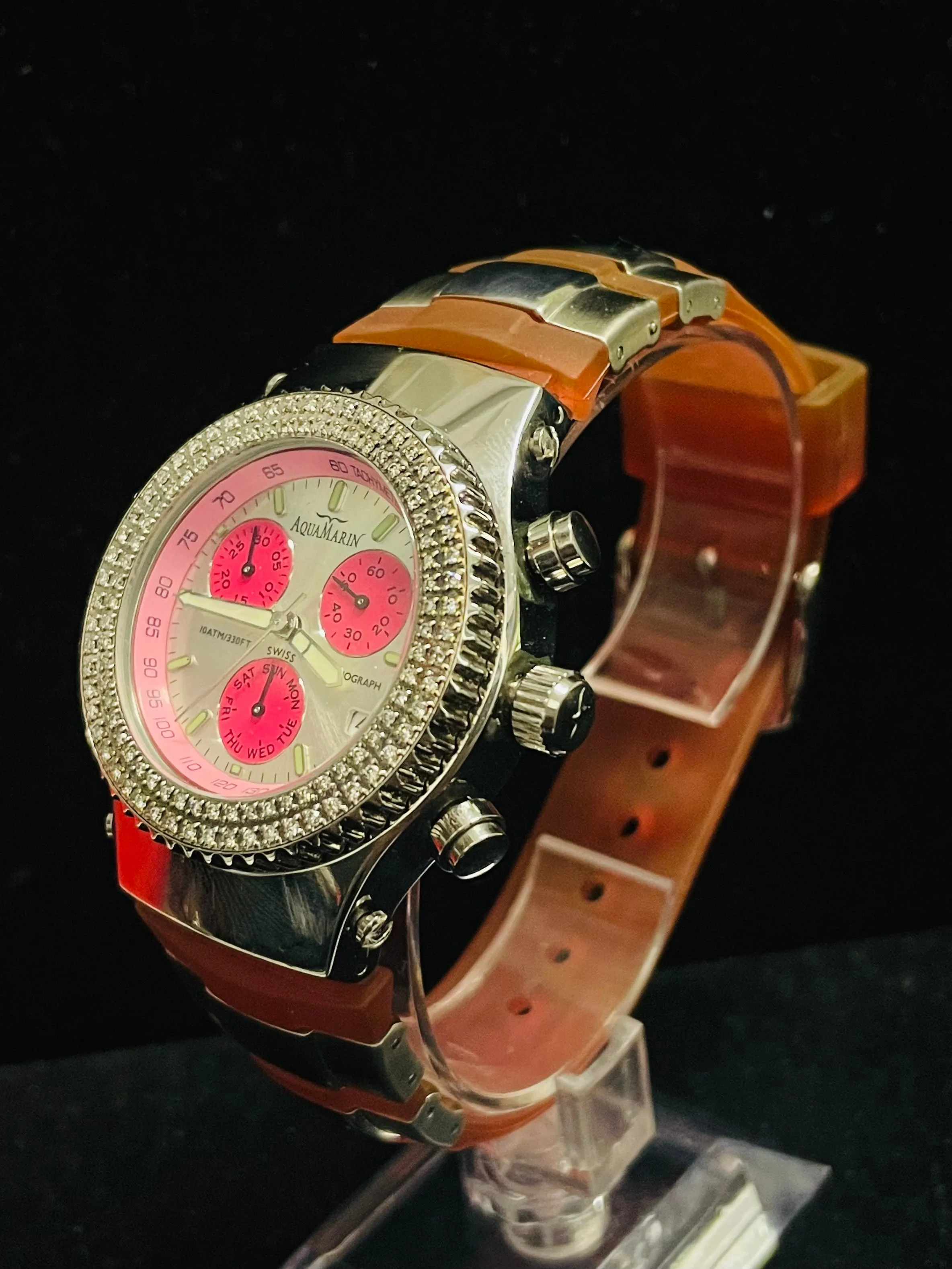 AQUAMARIN CHRONOGRAPH 112 DIAMONDS MEN'S STAINLESS STEEL WATCH- $6K APR w/ COA!