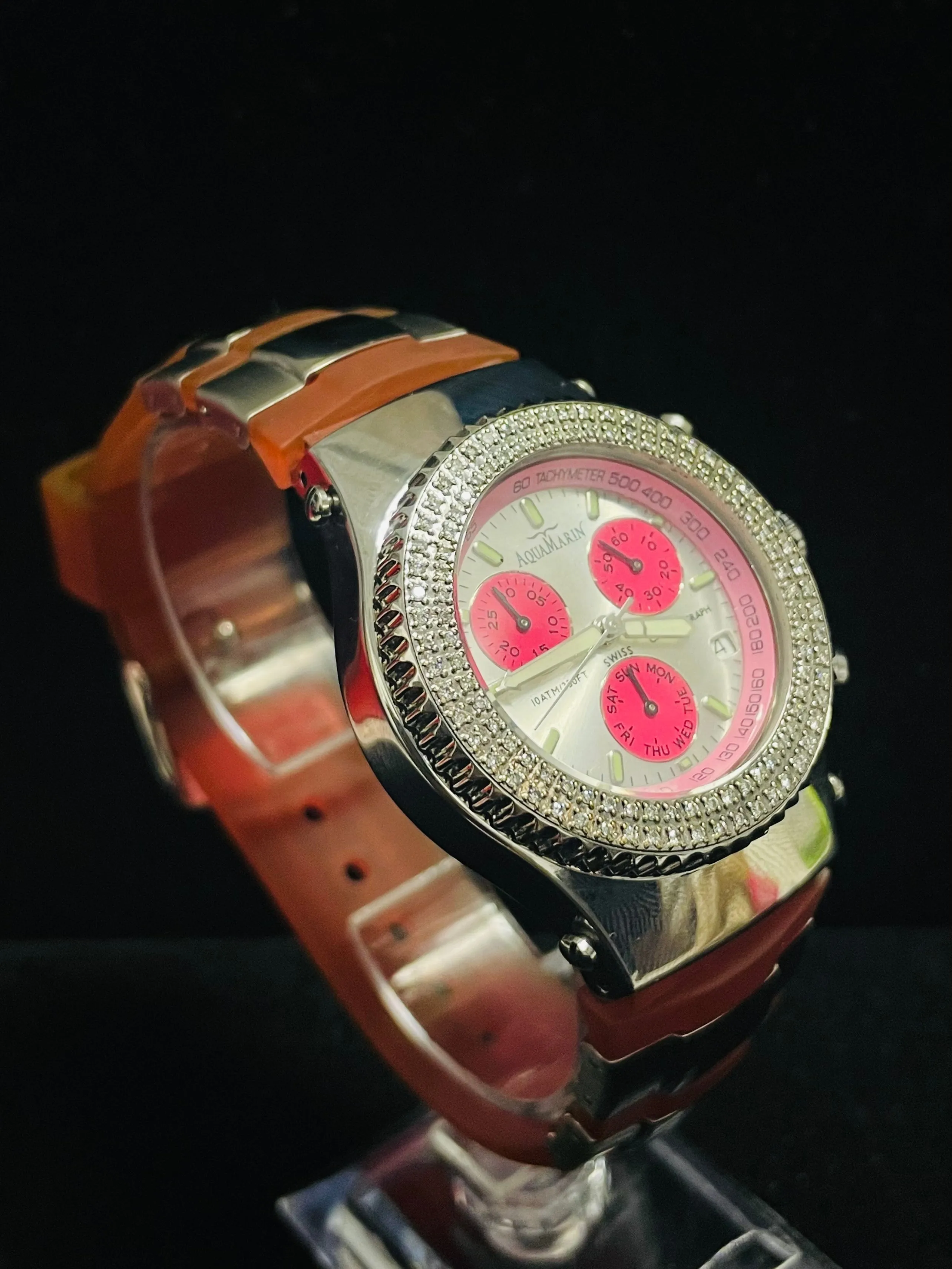 AQUAMARIN CHRONOGRAPH 112 DIAMONDS MEN'S STAINLESS STEEL WATCH- $6K APR w/ COA!
