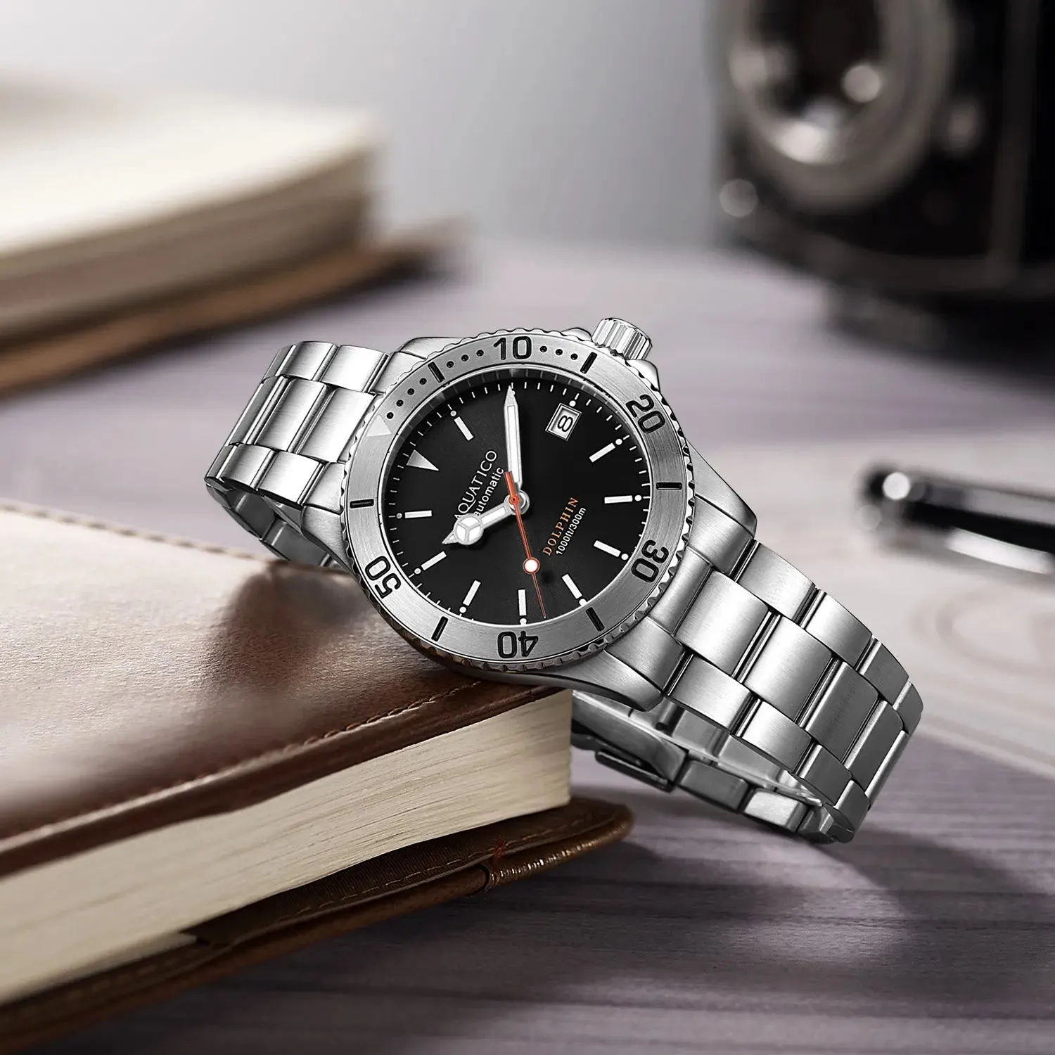 Aquatico Dolphin 38mm Dive Watch Black Dial (NH35)