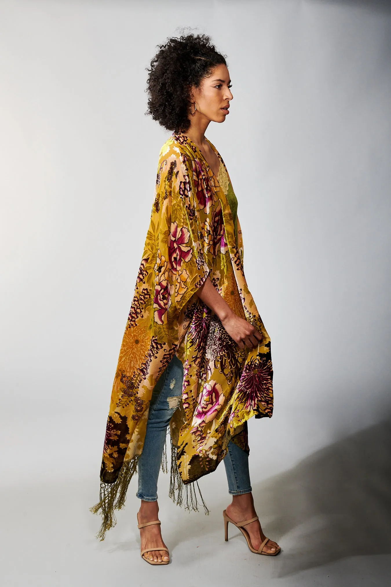 Aratta, Cut Velvet, Forest Goddess Maxi Kimono in olive