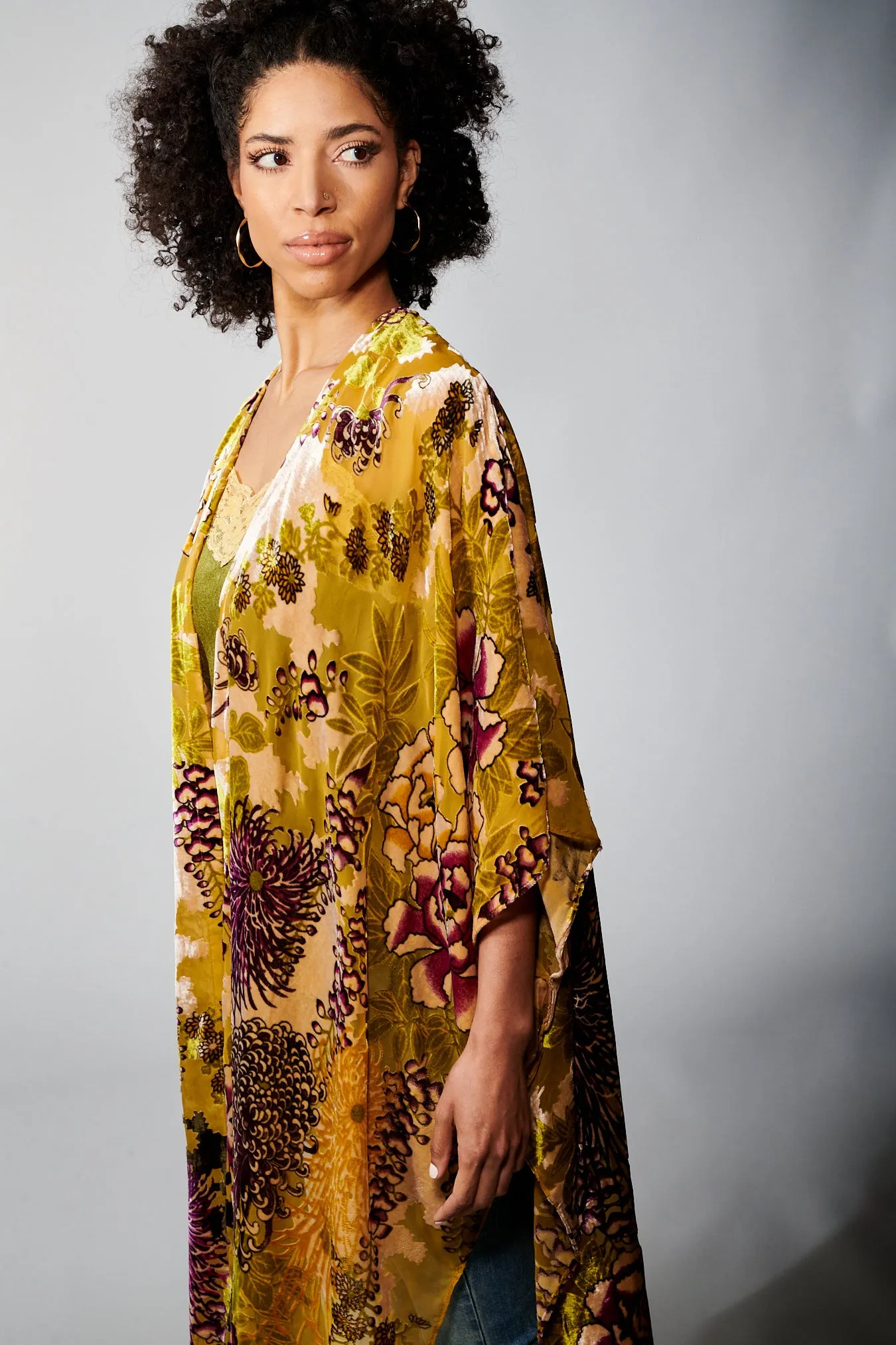 Aratta, Cut Velvet, Forest Goddess Maxi Kimono in olive