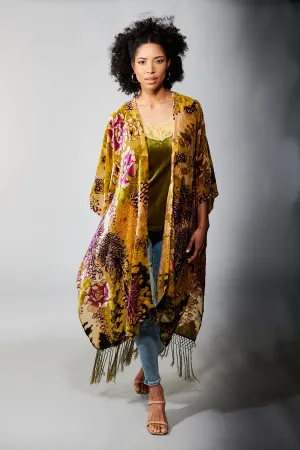 Aratta, Cut Velvet, Forest Goddess Maxi Kimono in olive