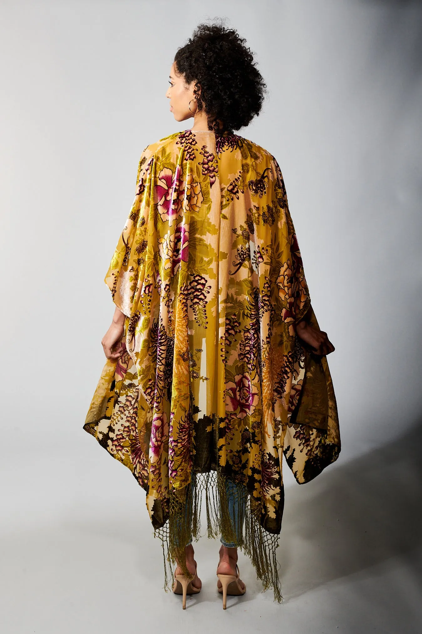 Aratta, Cut Velvet, Forest Goddess Maxi Kimono in olive