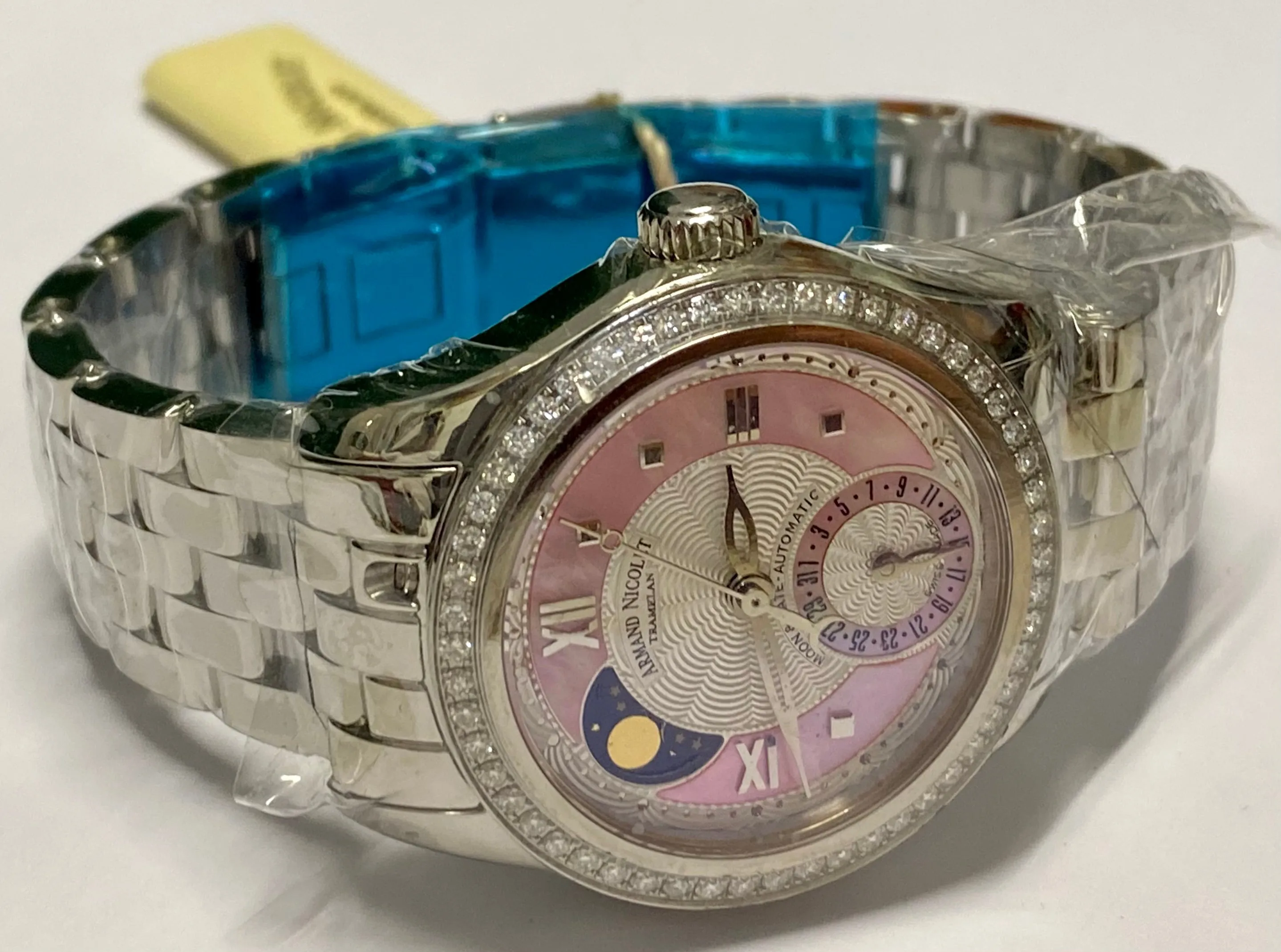 ARMAND NICOLET Tramelan SS Pink MOP Dial Moon-Date Brand New - $20K APR w/ COA!!