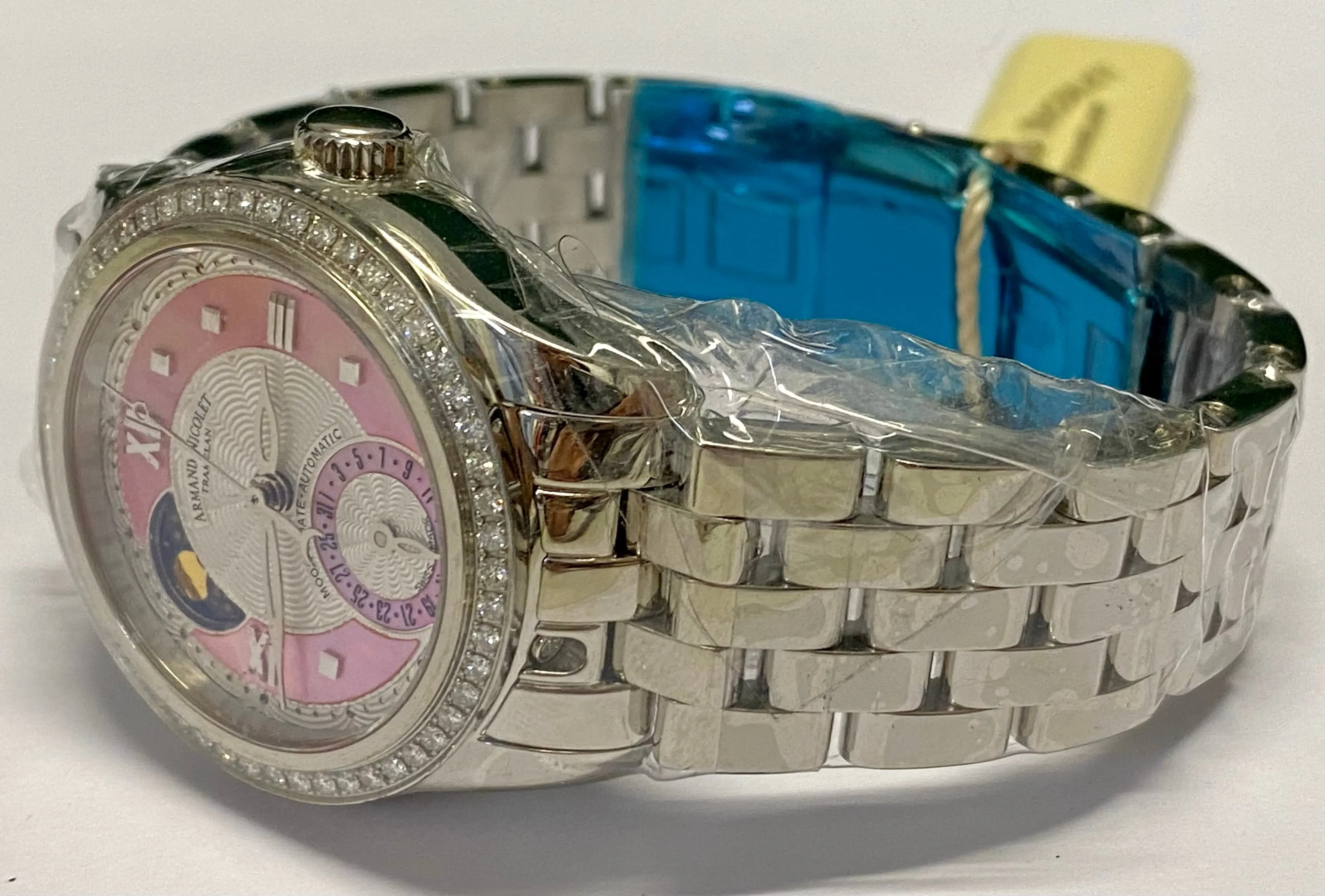 ARMAND NICOLET Tramelan SS Pink MOP Dial Moon-Date Brand New - $20K APR w/ COA!!