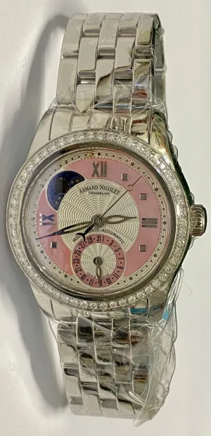 ARMAND NICOLET Tramelan SS Pink MOP Dial Moon-Date Brand New - $20K APR w/ COA!!