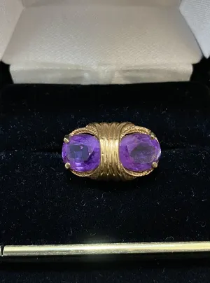 BEAUTIFUL 1940's Antique Design Solid Yellow Gold Amethyst Ring - $8K Appraisal Value w/ CoA!