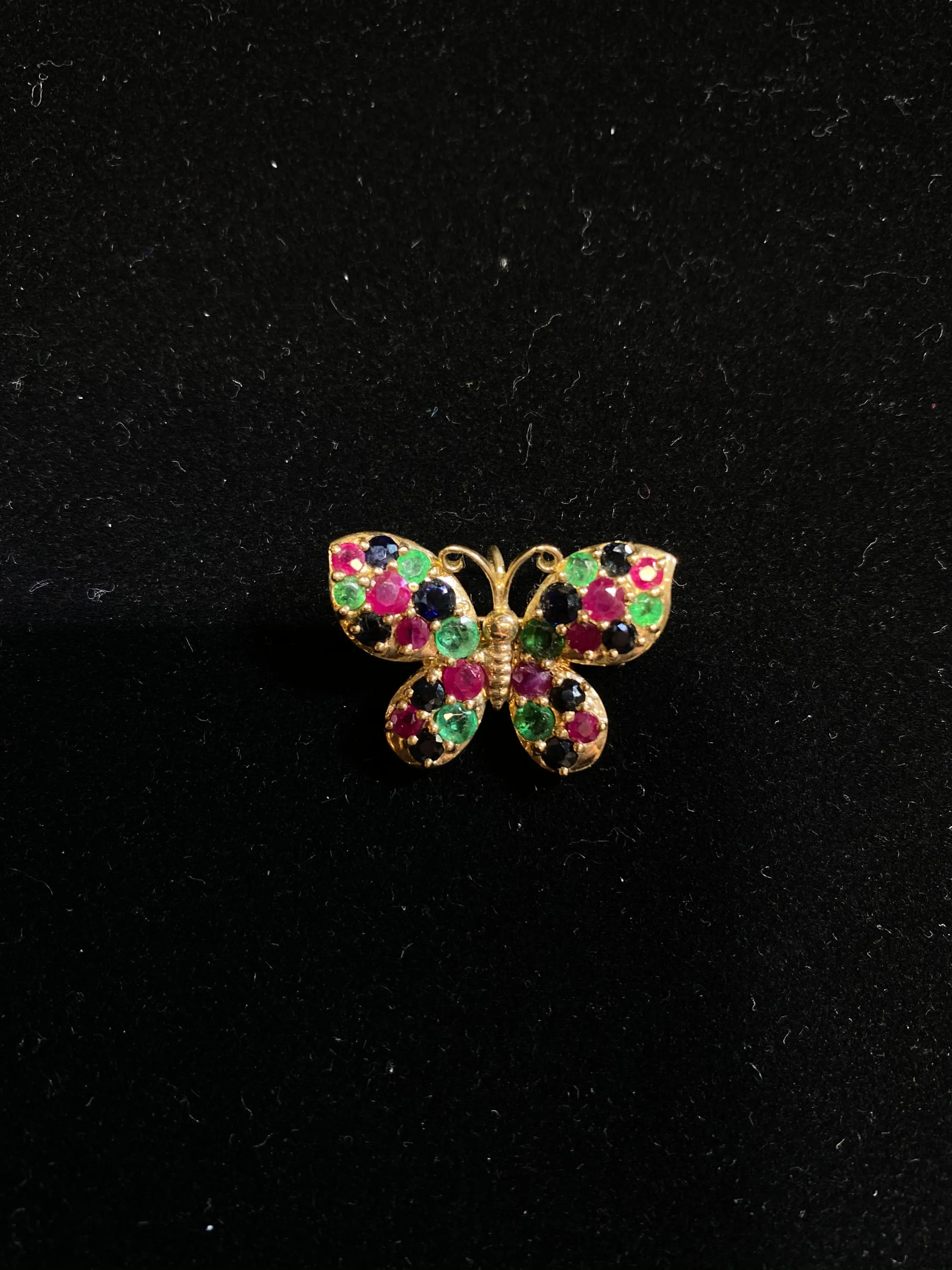 BEAUTIFUL Butterfly Design YG, Ruby, Sapphire & Emerald Brooch Pin, Vintage 1940's- $10K Appraisal Value w/ CoA! }✓