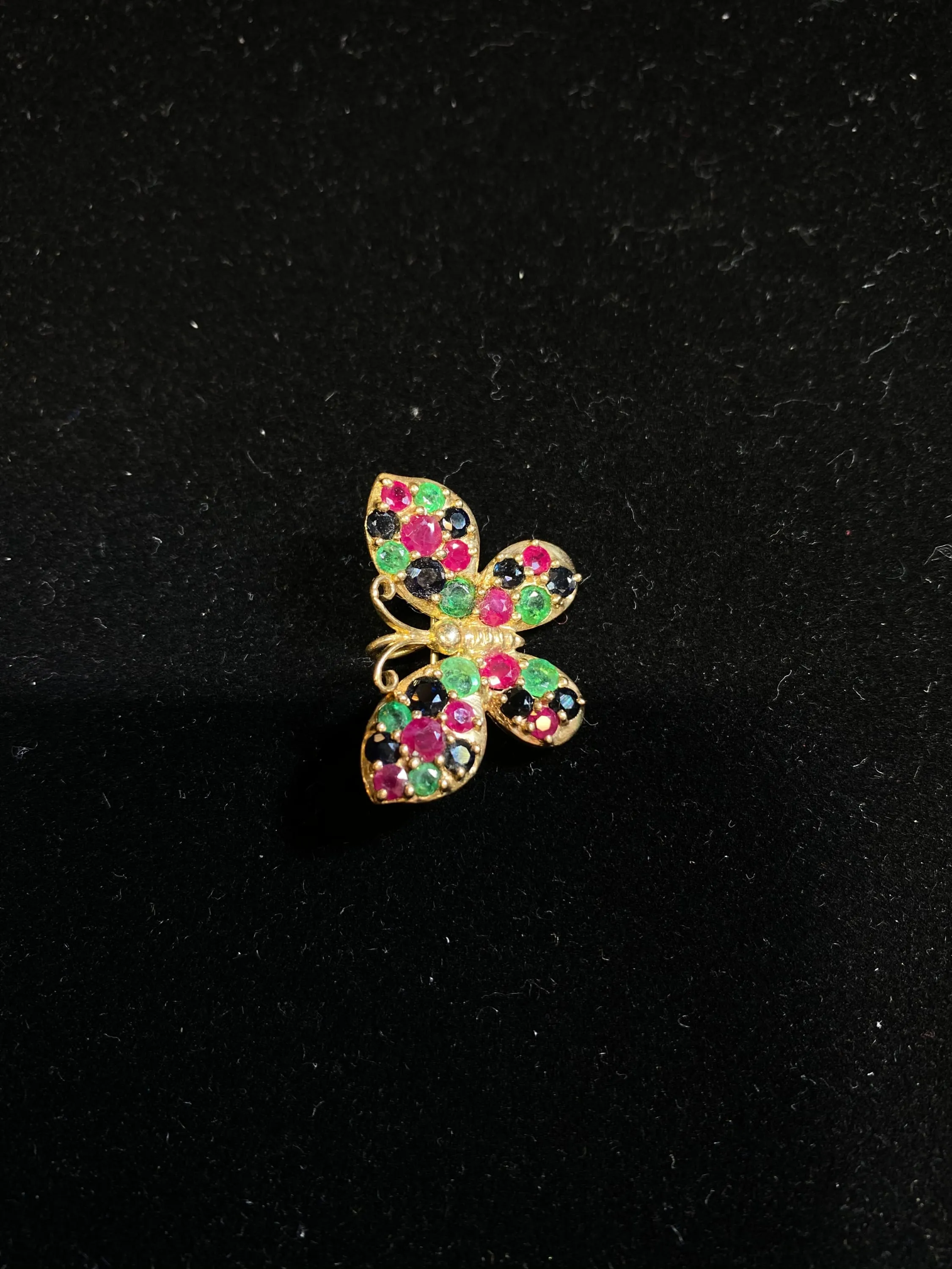 BEAUTIFUL Butterfly Design YG, Ruby, Sapphire & Emerald Brooch Pin, Vintage 1940's- $10K Appraisal Value w/ CoA! }✓