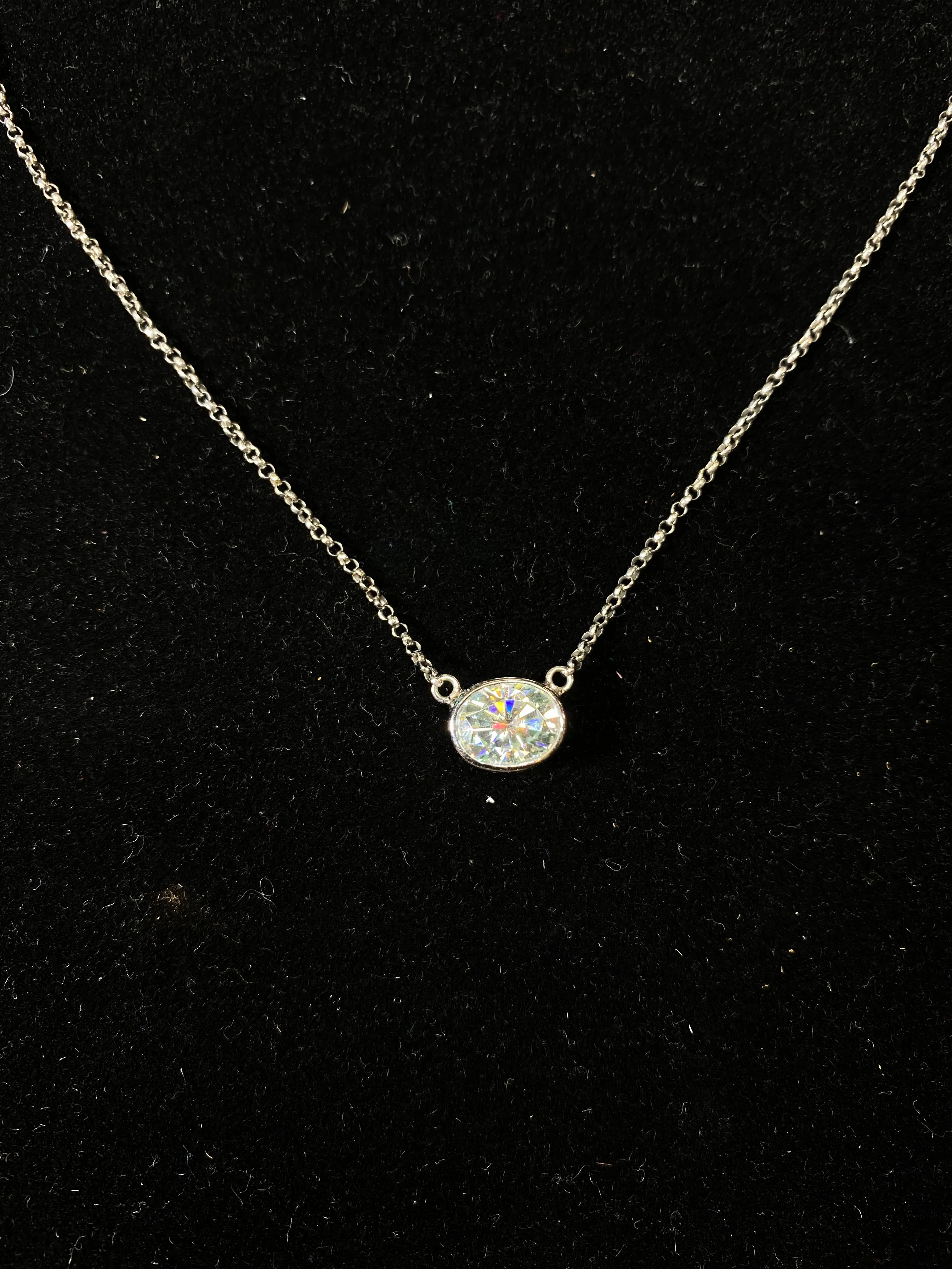 BEAUTIFUL Contemporary Italian Designer Solid White Gold and 2.50 ct. Moissanite Necklace - $30K Appraisal Value w/ CoA! }✓