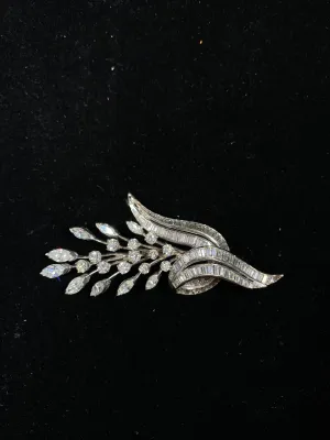 Beautiful Retro Style Diamond Flower Brooch in Solid 14K White Gold with 6.50 Carats in Diamonds - $30K VALUE}