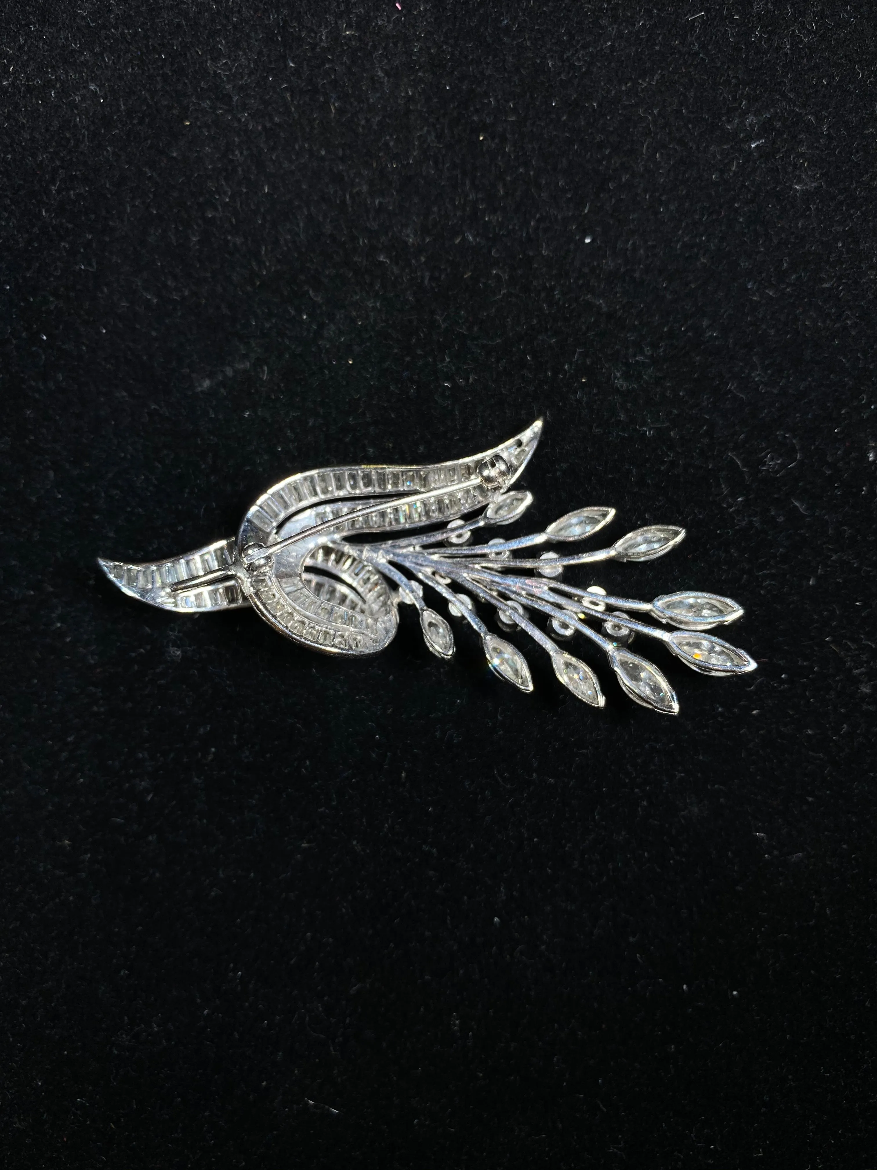 Beautiful Retro Style Diamond Flower Brooch in Solid 14K White Gold with 6.50 Carats in Diamonds - $30K VALUE}